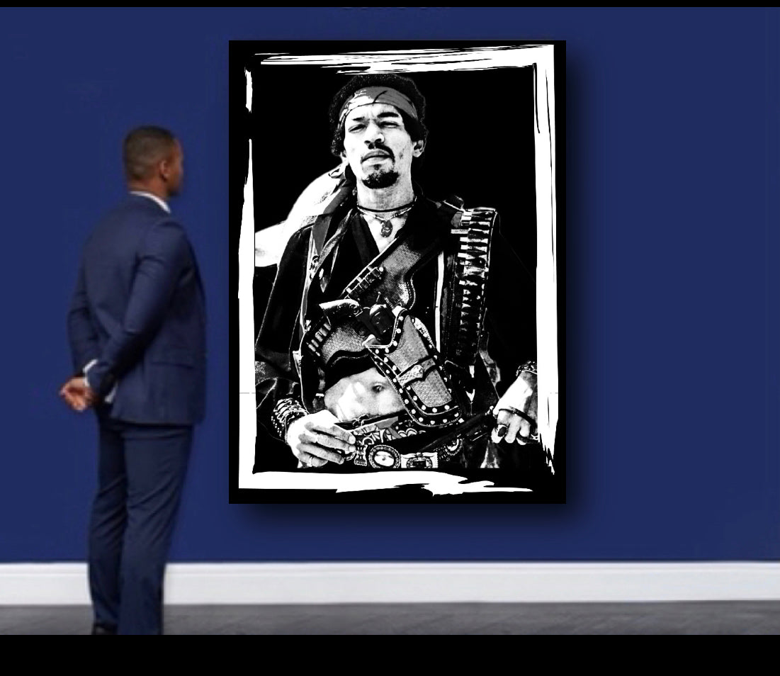 An amazing black and white Jim Hendrix Canvas Print Wall Hanging comes ready to display Size 50x80 cm~Remi