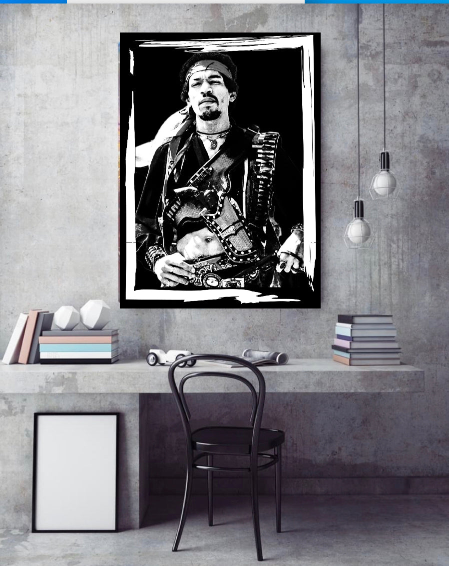 An amazing black and white Jim Hendrix Canvas Print Wall Hanging comes ready to display Size 50x80 cm~Remi